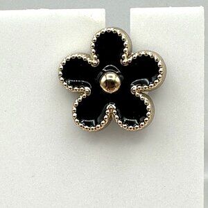 Black Gold Tone Flower Stud Lapel Pin Back Brooch Hat Costume Jewelry